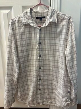 John Varvatos Light Beige and White Plaid Button-Down Shirt